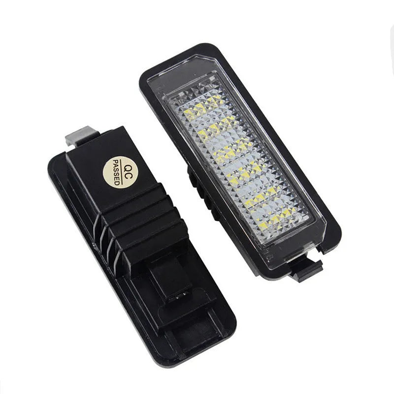 Volkswagen LED licence plate light unit showing 24 SMD 3528 LEDs, for Golf, Polo, Phaeton models.