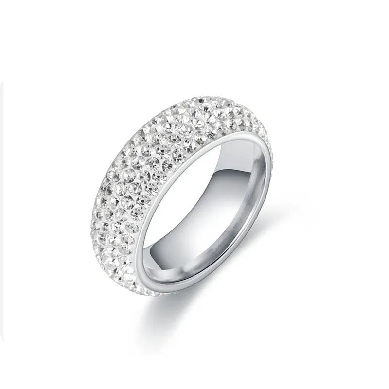 Titanium steel ring with diamond finish, U-shaped band, silver colour, starry sky style, ring size 10
