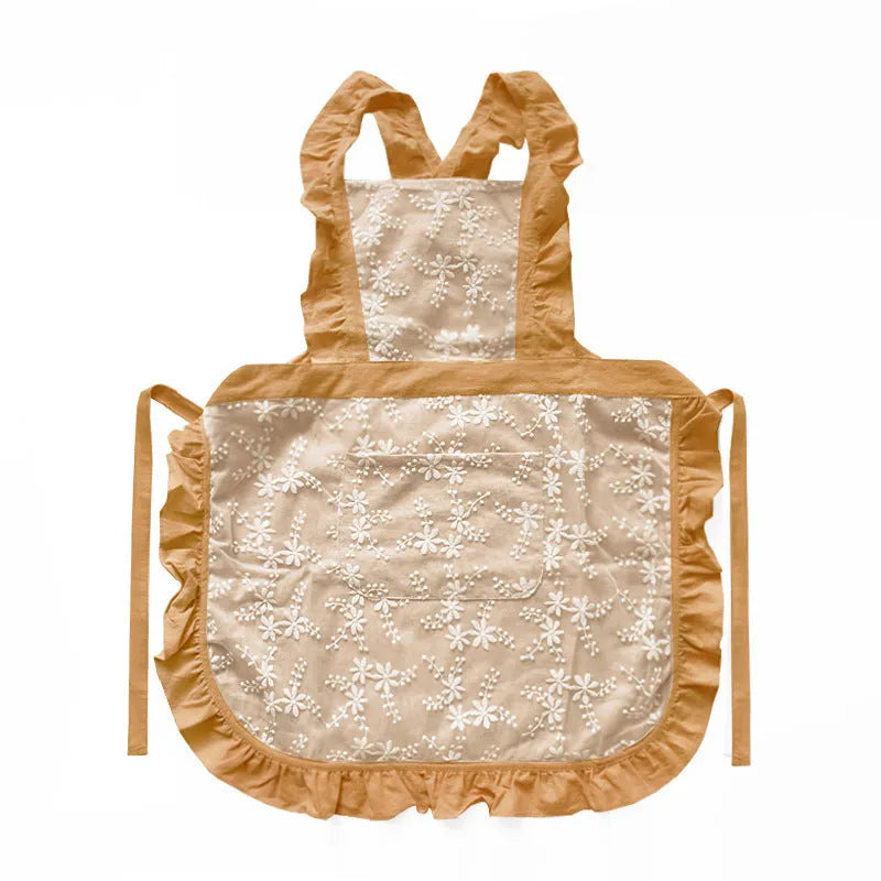 Minimalist cotton linen kitchen apron with X-strap design in solid colour