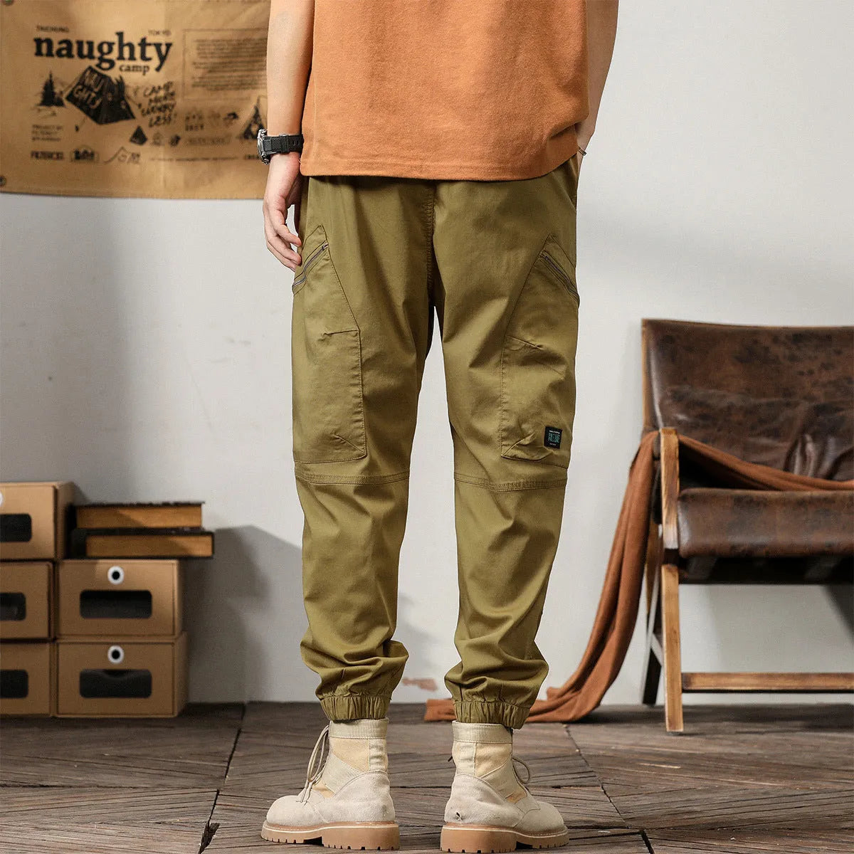 Men's tapered harem trousers in cotton with banded ankle and elastic waist in solid colour options.