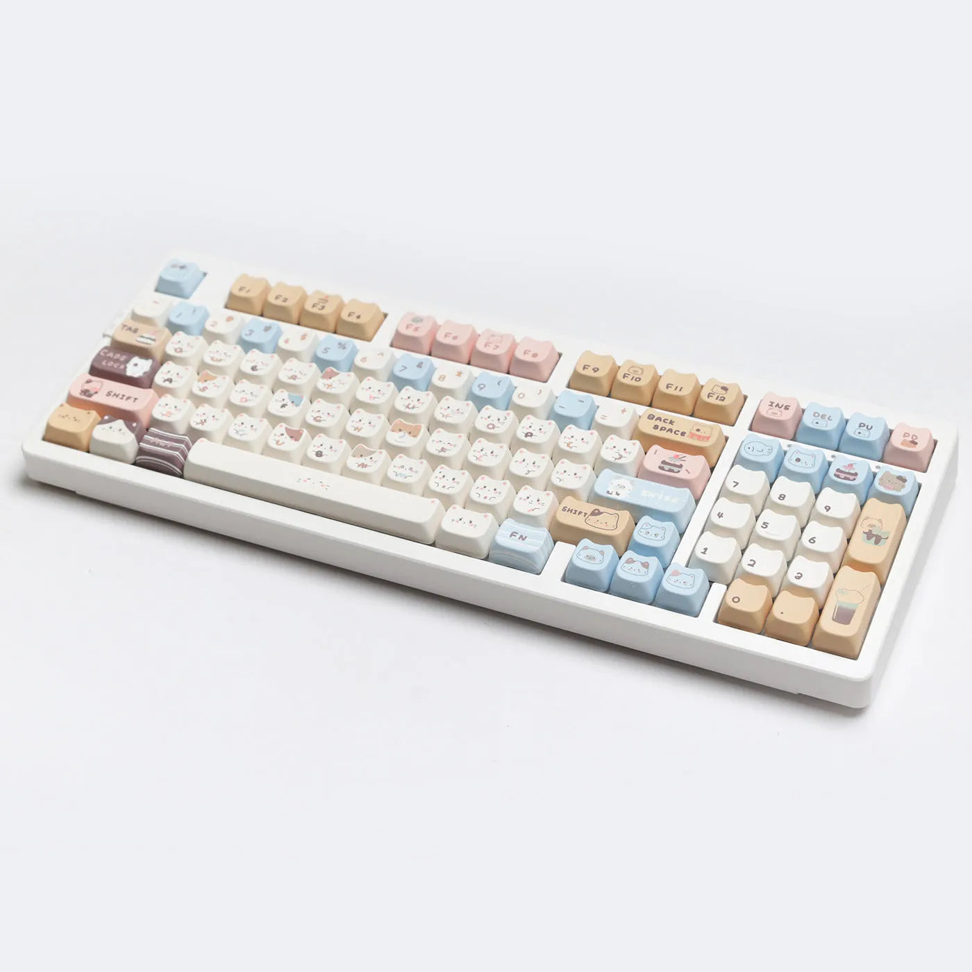 Sea Salt Cat design PBT keycaps set with March layout configuration and 7u supplemental keycaps