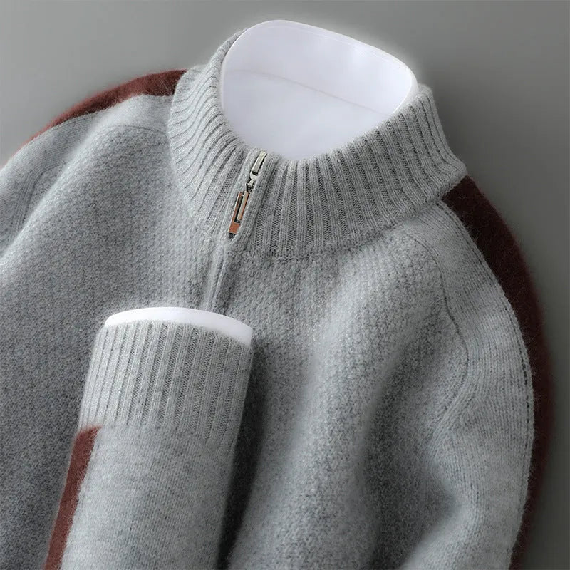 Half zip round neck sheep wool knitted sweater in slim fit for plus sizes
