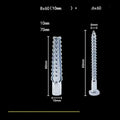 Metal Christmas tree barbed expansion tube screws in various sizes for concrete and brick walls.
