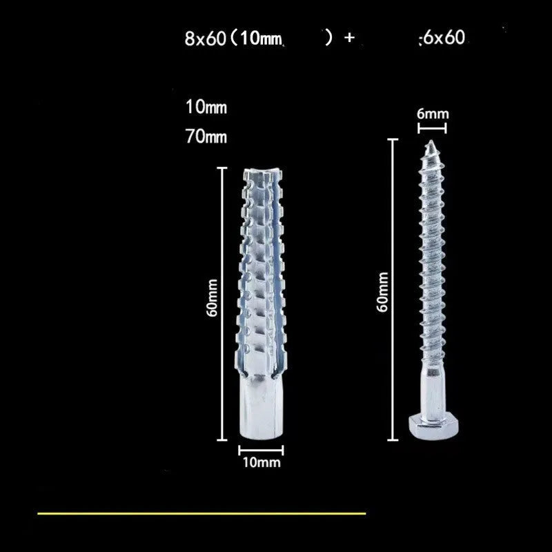Metal Christmas tree barbed expansion tube screws in various sizes for concrete and brick walls.