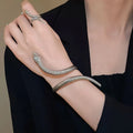 Gold electroplated metal exaggerated twisted winding snake ring and bracelet jewellery set