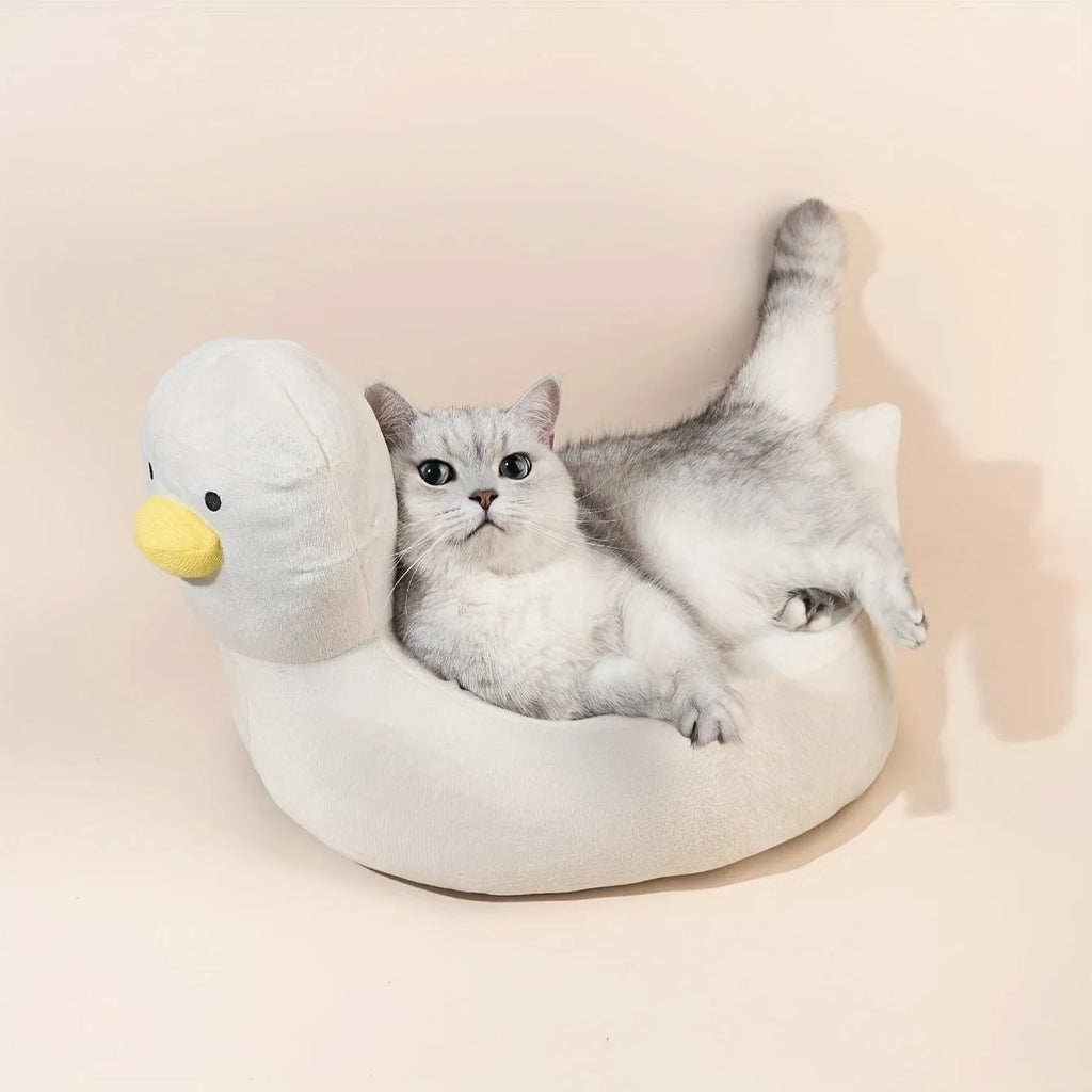 Duck-shaped fluffy pet bed sofa in blue or white colour for small dogs and cats