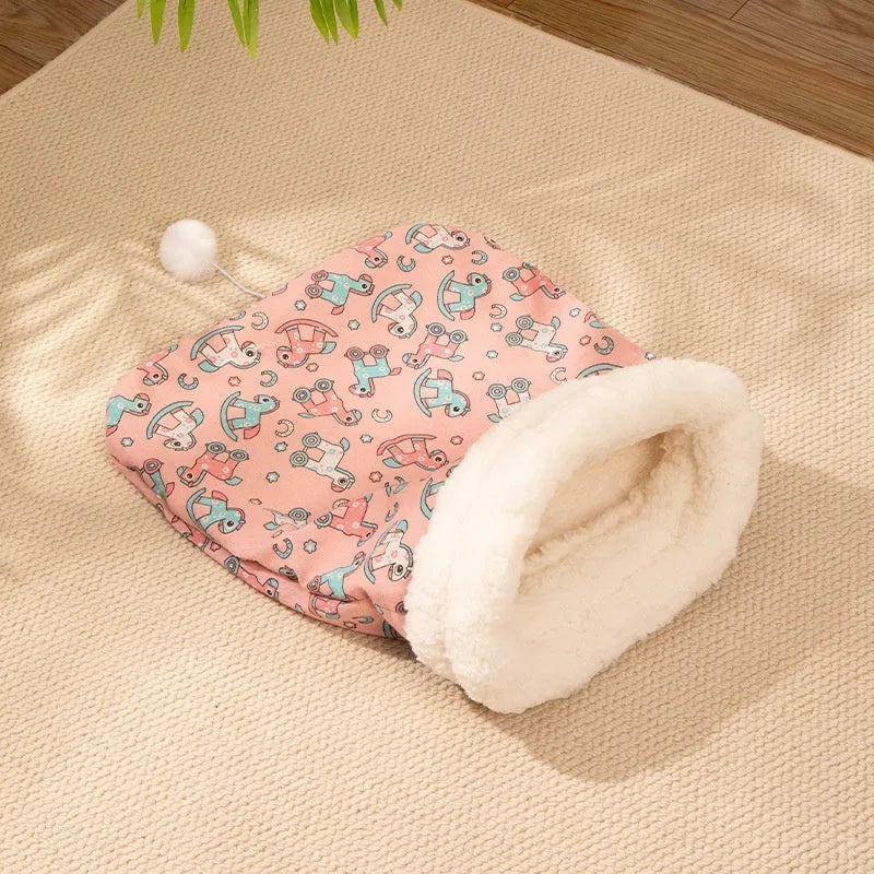 Flannel cat sleeping bag bed measuring 50 by 40 centimetres with pp cotton filling