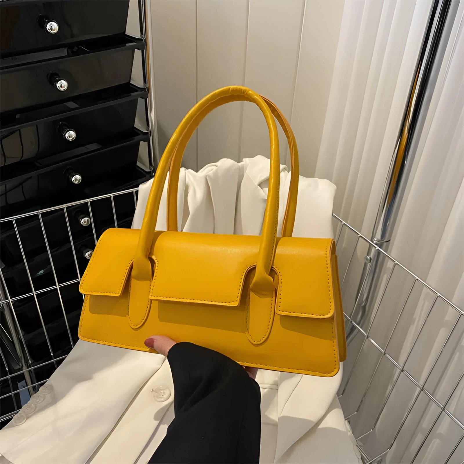 Women's small square PU shoulder bag with internal document pocket in four colour options