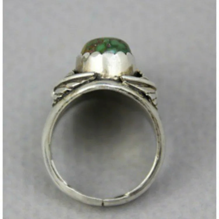 Geometric turquoise alloy ring with a retro inlay design for women