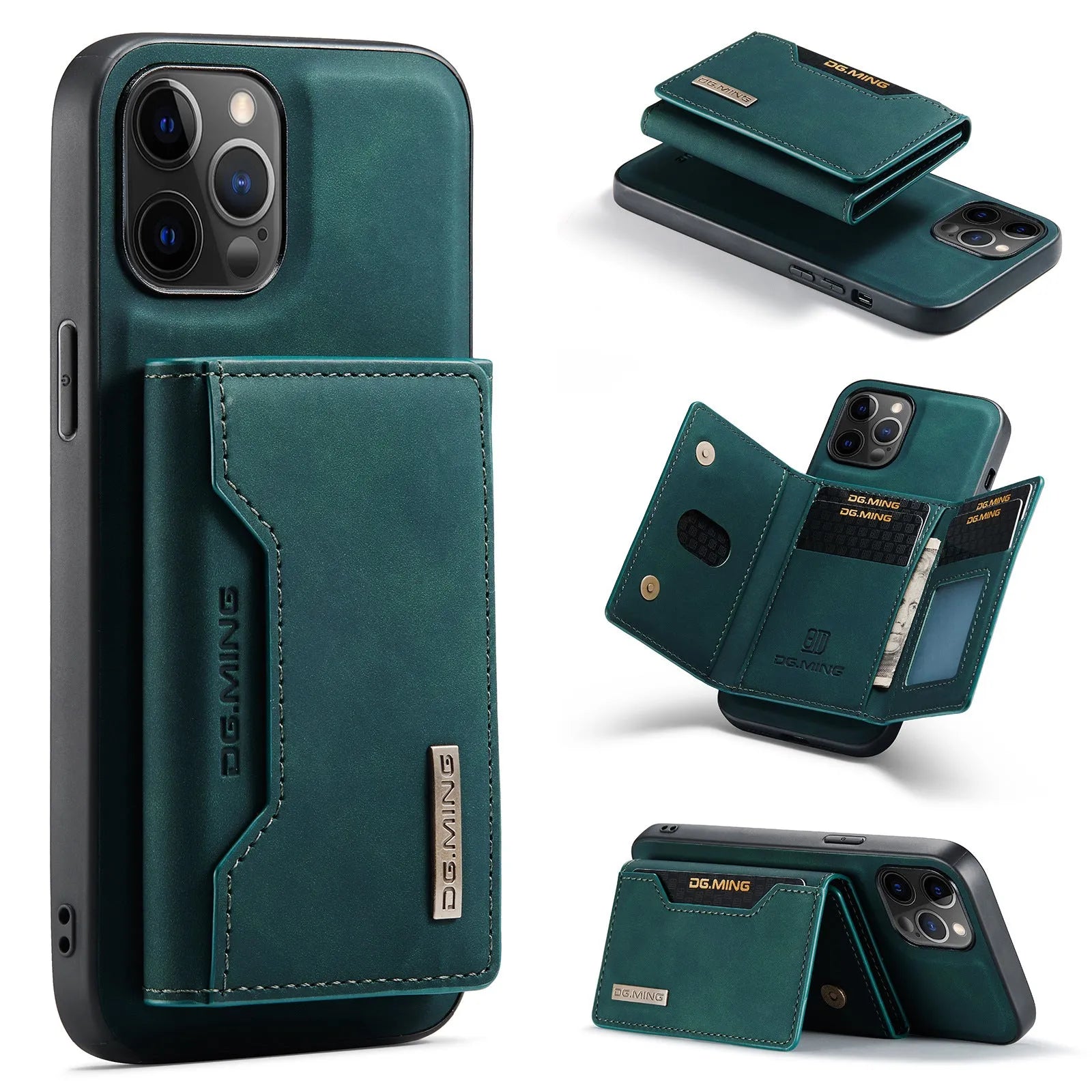 Magnetic card holder phone case for Apple iPhone, handmade PU split protection with magnetic attraction, combination black colour