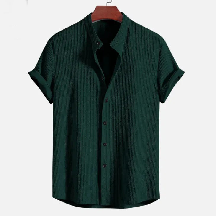 Men's loose fit short sleeve casual shirt in various colours including wine red and light blue