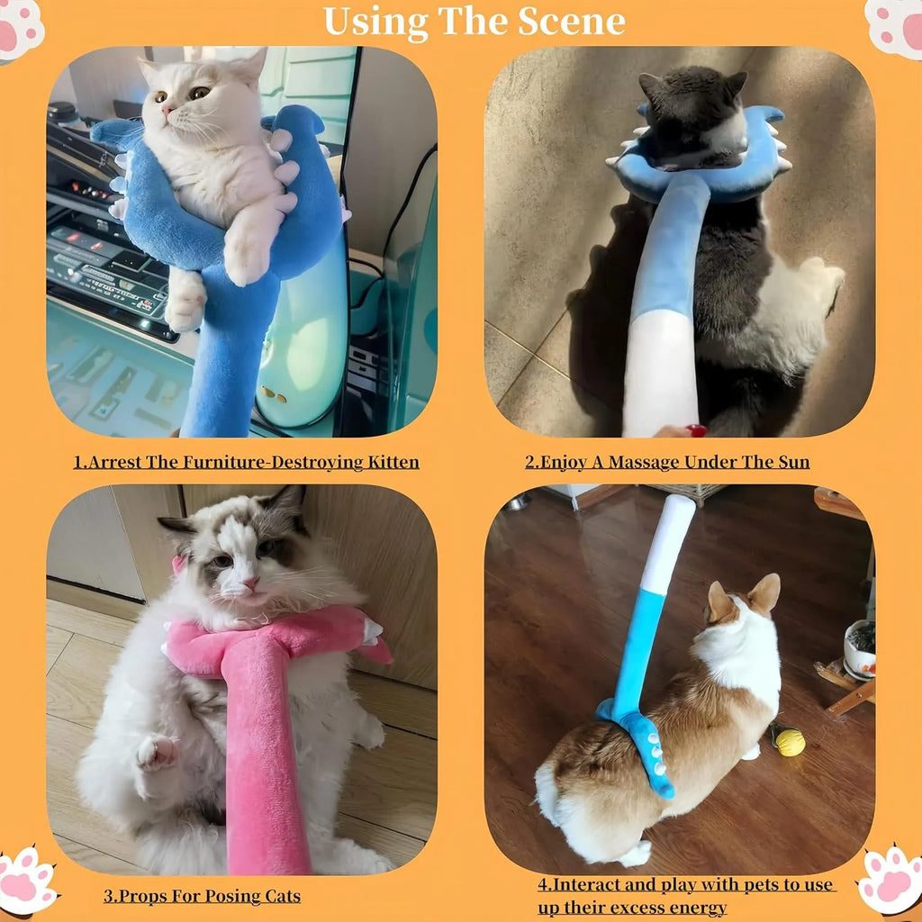 70cm blue plush cat wand toy with foam-filled construction for indoor pet play