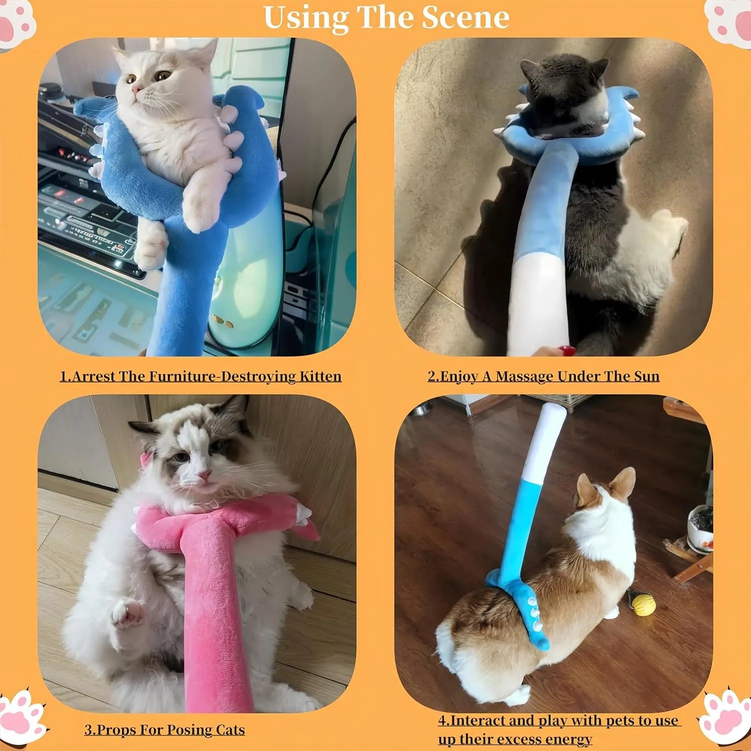 70cm blue plush cat wand toy with foam-filled construction for indoor pet play