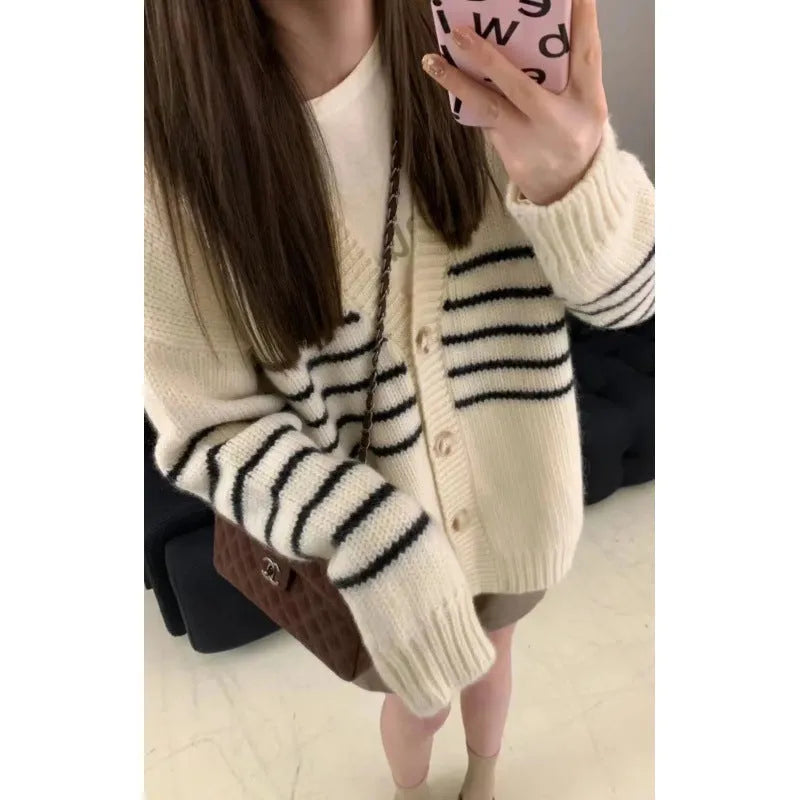 Button cardigan sweater with 3D pattern in Japanese Korean casual style