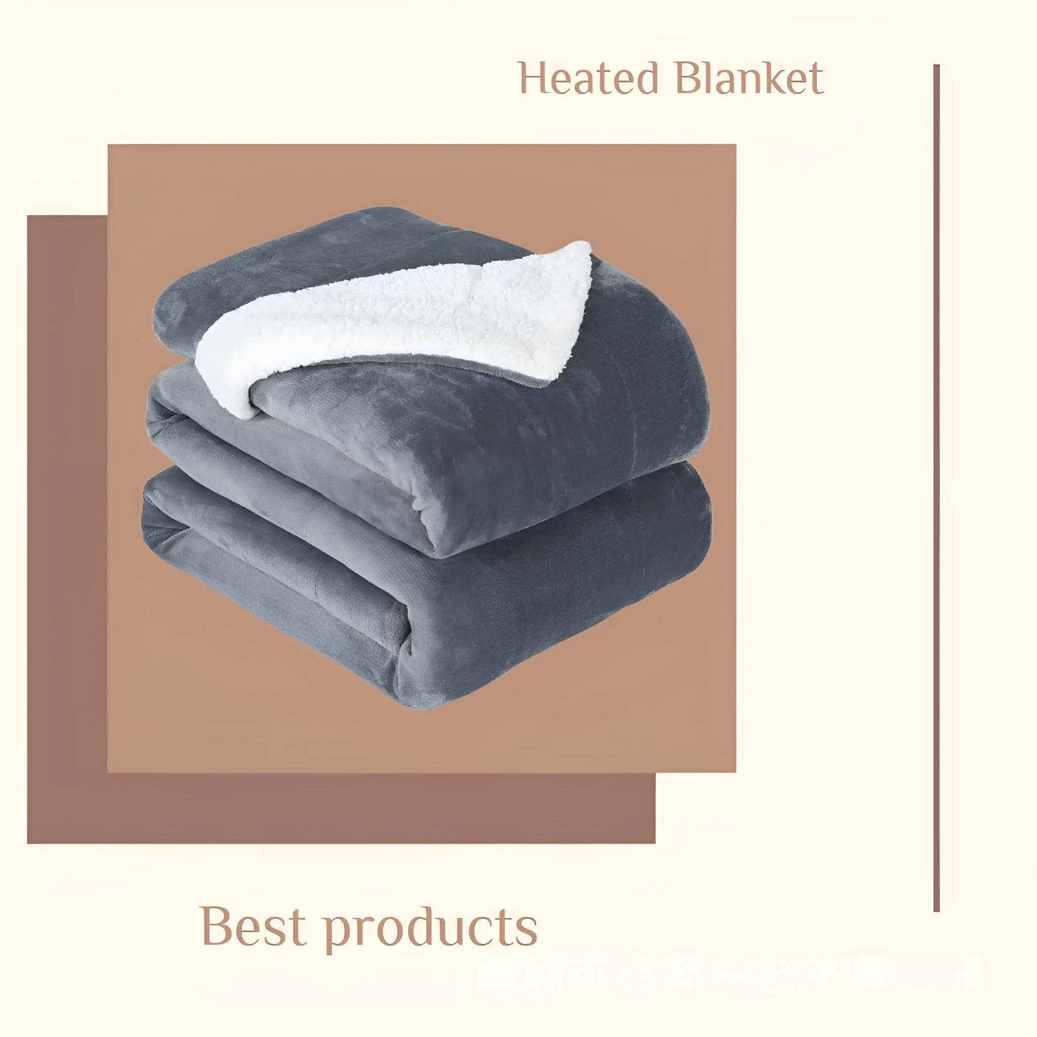 Grey and white USB electric heating blanket with intelligent temperature controls, laid flat.