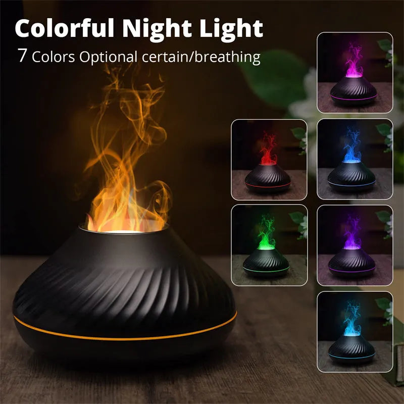 Beige volcanic flame aroma diffuser with LED lighting and mist output