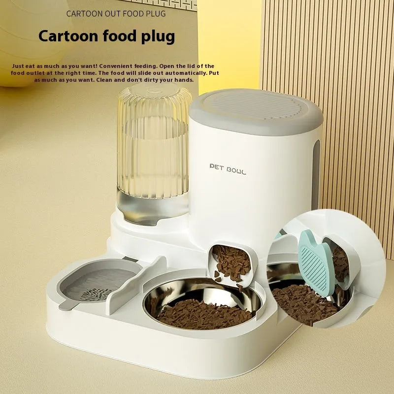 Automatic cat water fountain and food bowl combo with stainless steel dish in avocado green colour
