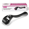 Titanium derma roller with 540 needles, showing black and purple colour options and six needle size indicators from 0.20mm to 1.00mm.