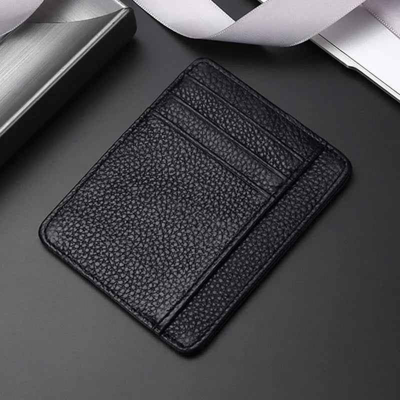 Genuine first layer cowhide leather card holder in solid colour with polyester lining, daily configuration