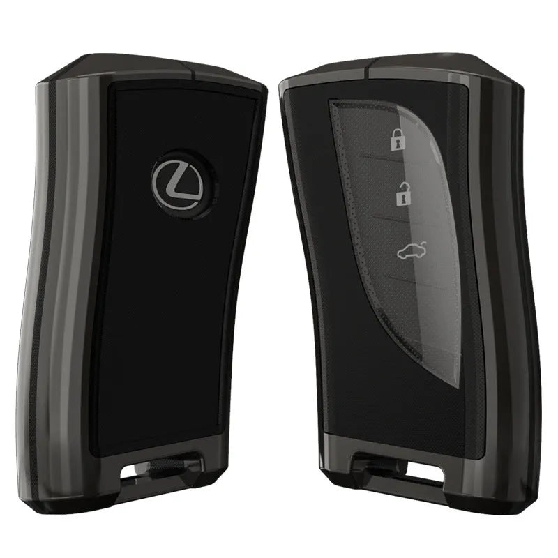 Lexus car key case cover in black, made from zinc alloy and TPU, shown in single shell style.