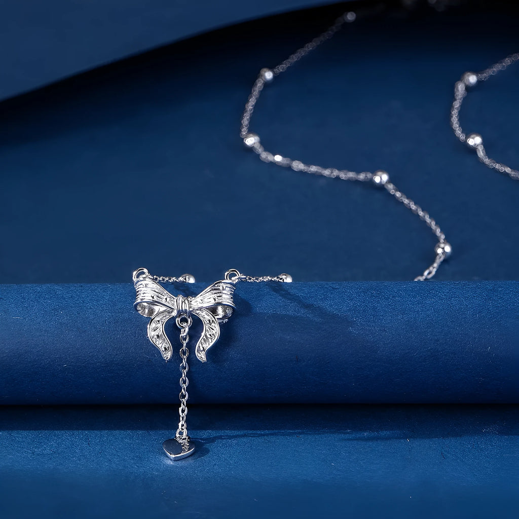 Women's S925 silver butterfly heart clavicle chain with O-ring chain