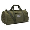 Men's khaki waterproof sports travel bag with air pillow shoulder strap showing 56cm height