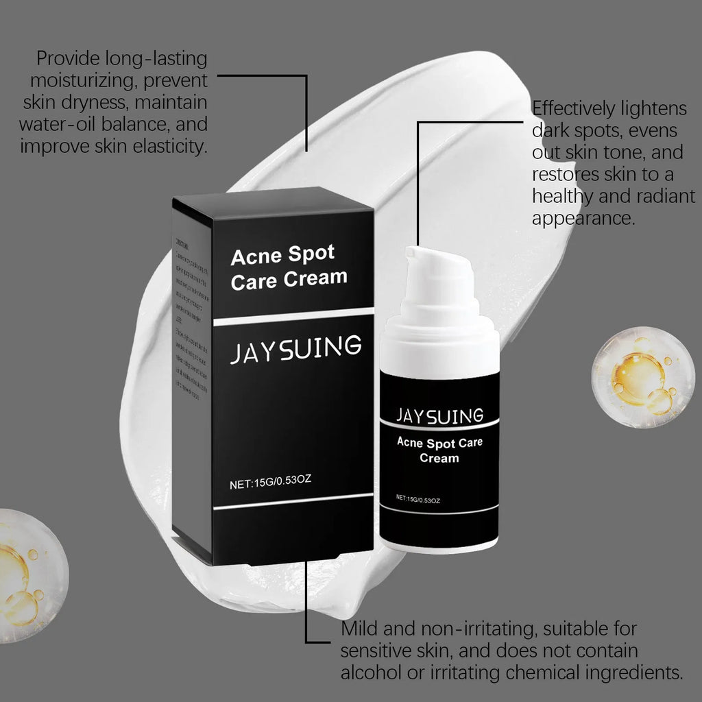 15g tube of acne cream with plant-based ingredients including mint leaf and tea tree oil