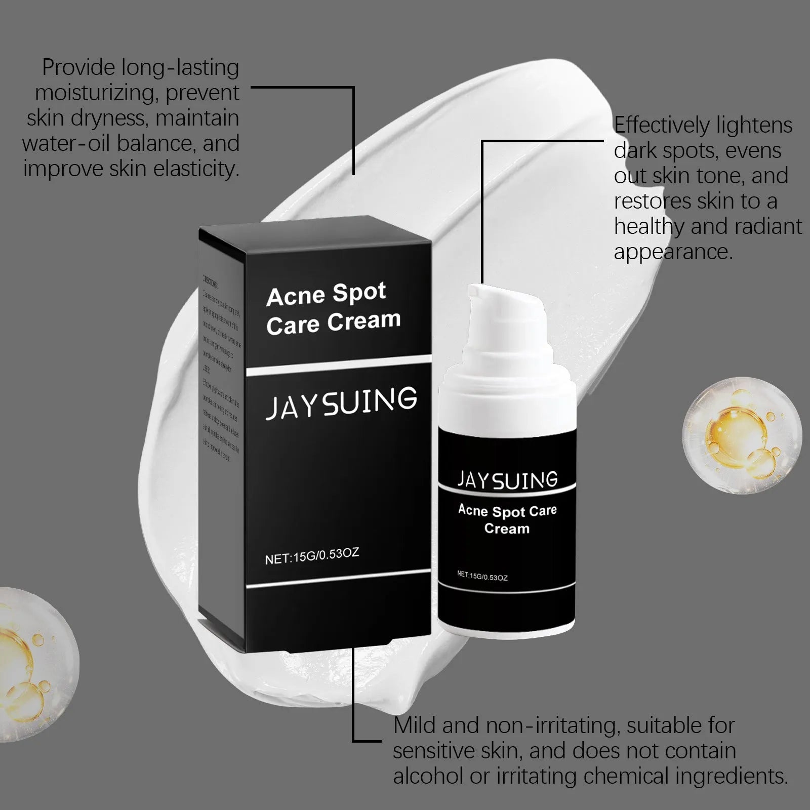 15g tube of acne cream with plant-based ingredients including mint leaf and tea tree oil