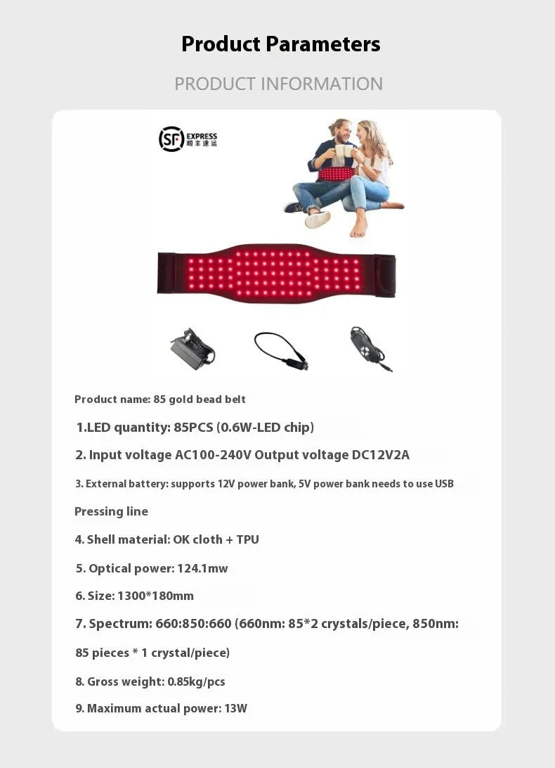 Black adjustable infrared therapy belt for waist and back pain relief with red light heat therapy