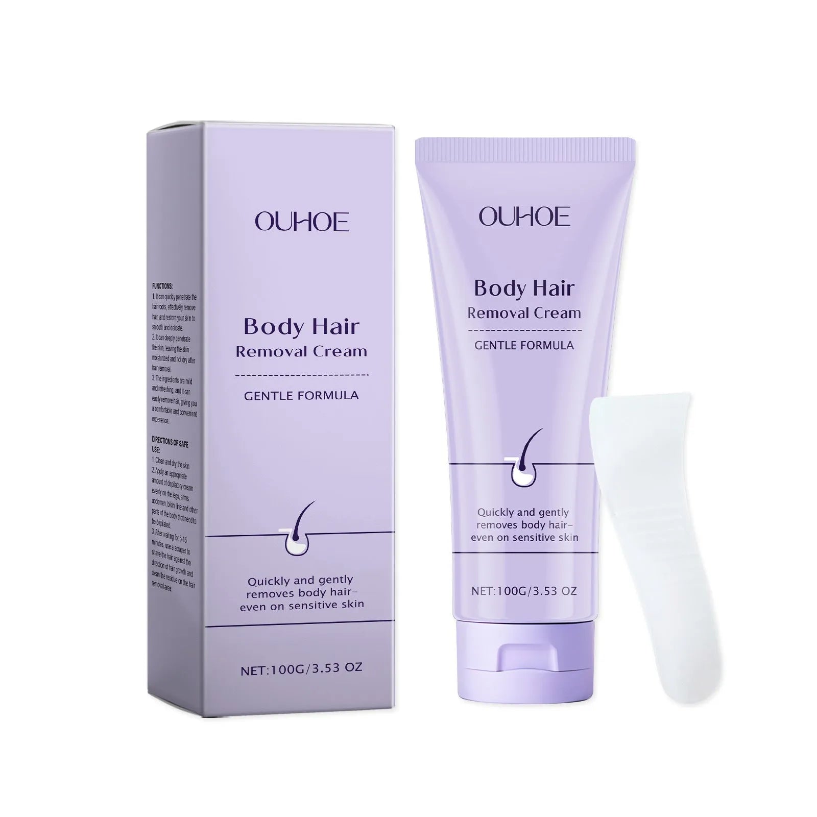 Ouhoe Gentle Body Depilatory Cream 100g tube with scraper for mild hydrating hair removal