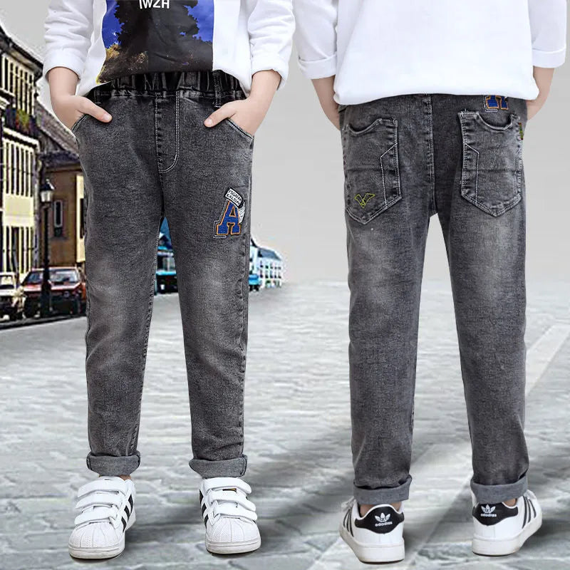 Boys jeans with one-piece velvet lining in light blue, size 100cm to 160cm, autumn winter