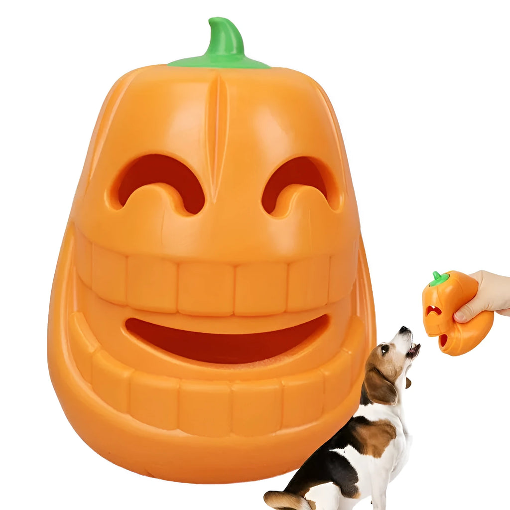 Yellow TPR pumpkin-shaped durable dog chew toy for aggressive chewers