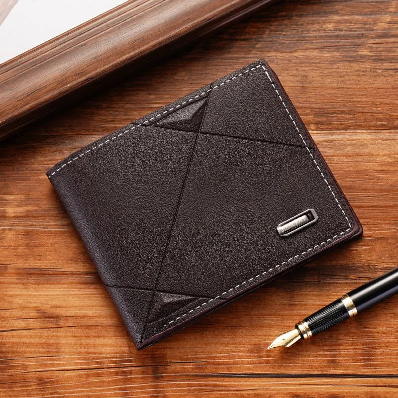 Men's thin three-fold horizontal wallet in PU leather with multiple card slots