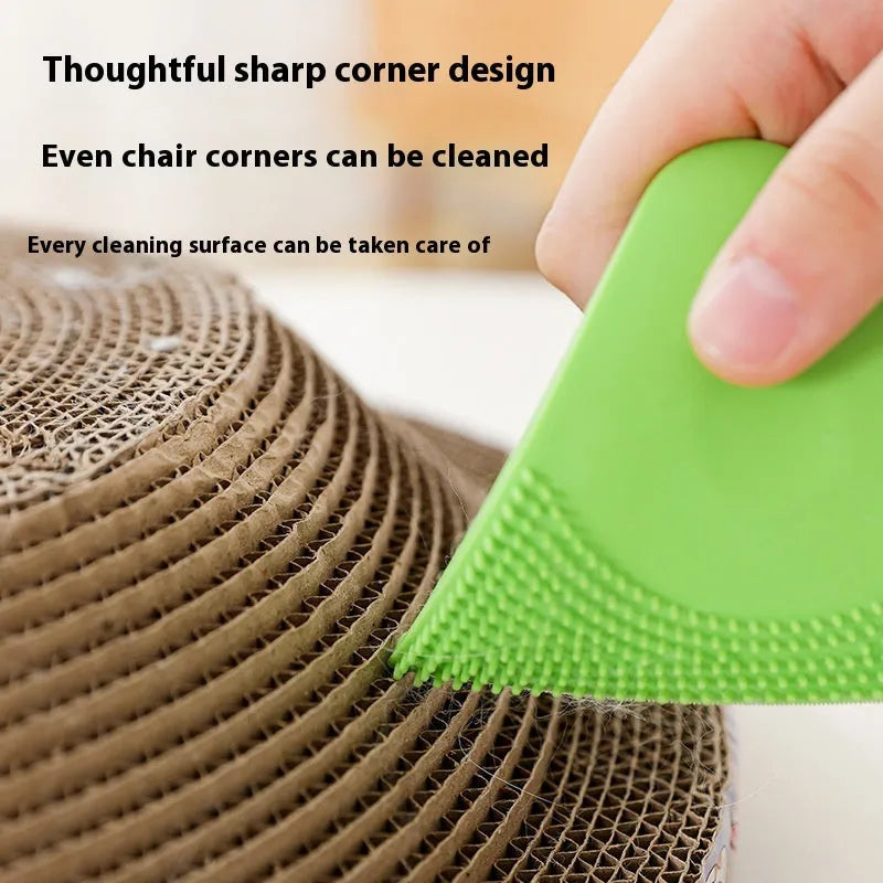 PTE pet hair scraper brush with bristles for grooming and a flat edge for cleaning fabrics, shown in avocado green colour.