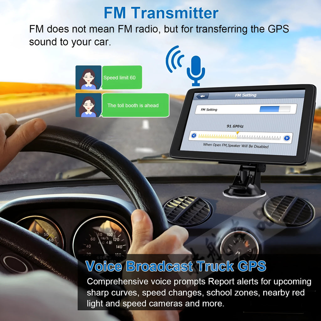 7-inch portable car GPS navigation device with touch screen on dashboard bracket