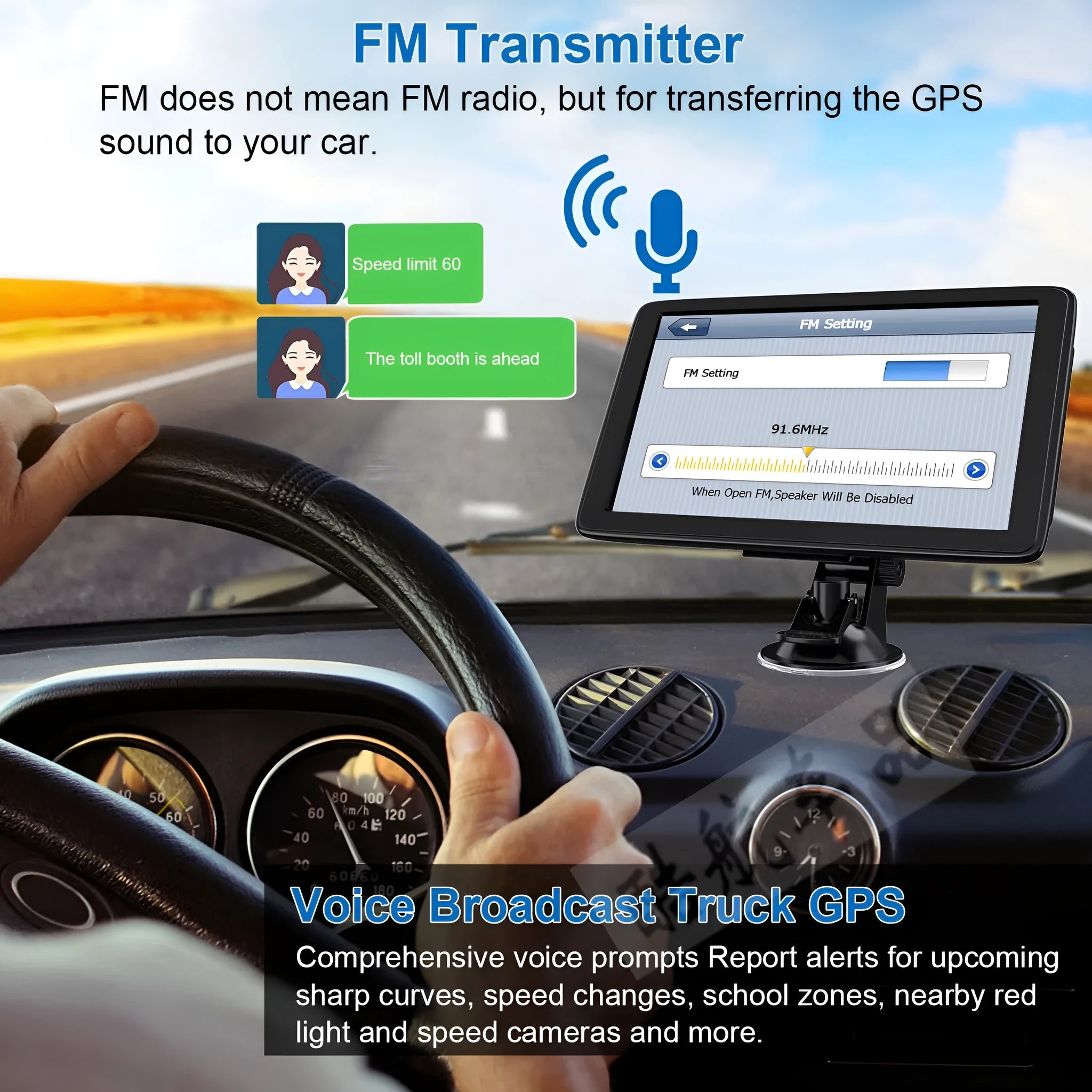 7-inch portable car GPS navigation device with touch screen on dashboard bracket