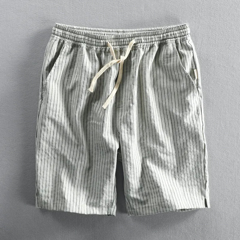 Men's striped casual shorts in light blue with a loose straight fit and mid waist.