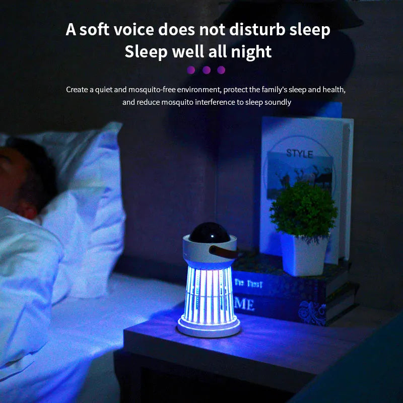 White electric mosquito killer lamp with star projection feature and folding handle
