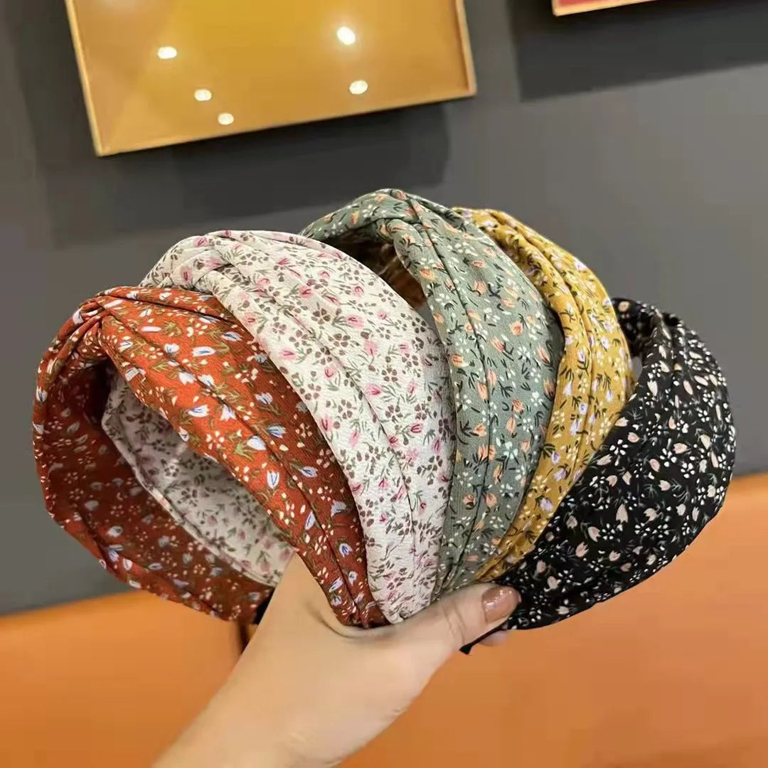 Retro French wide brim hair band in cloth with fu character Korean style, available in six colours