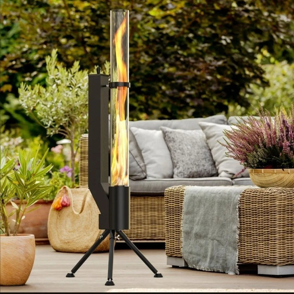 Vertical iron wood burning rocket furnace heating stove for outdoor courtyard installation