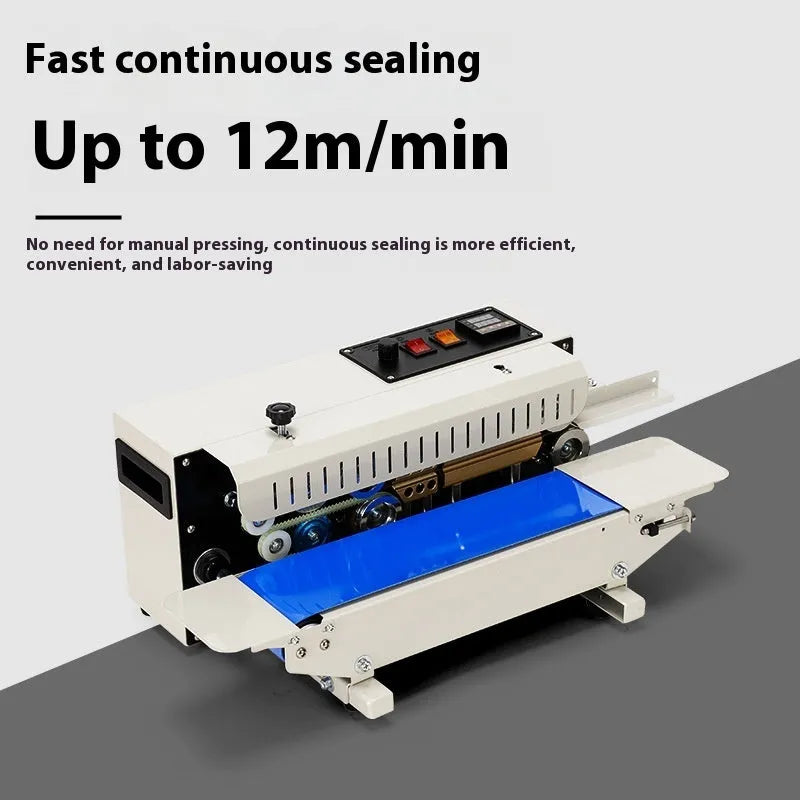 Mini manual steel seal sealing machine with a printable date dial on a white background.