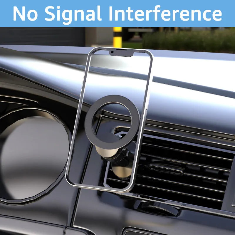 Black magnetic car air vent phone holder with O-ring bracket for mobile phones up to 6.8 inches