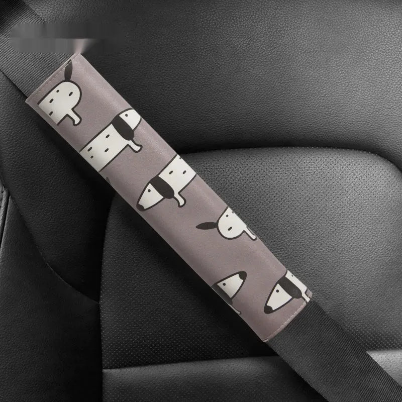 Dachshund cartoon pattern car safety belt shoulder protector in artificial leather