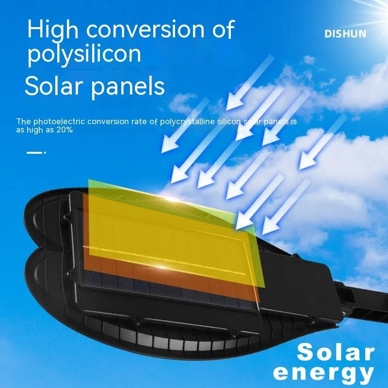 White 6-eye sword design outdoor solar garden lamp with remote control on a box.