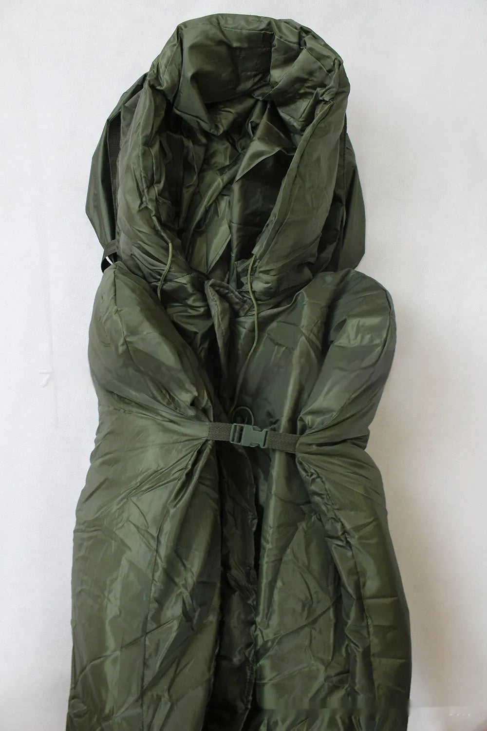 Removable overcoat mummy sleeping bag in army green for cold weather camping