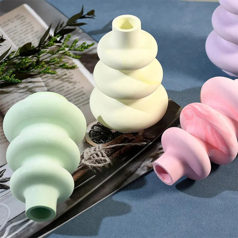 White silicone circle vase mould for resin crafting with three layers and irregular shape