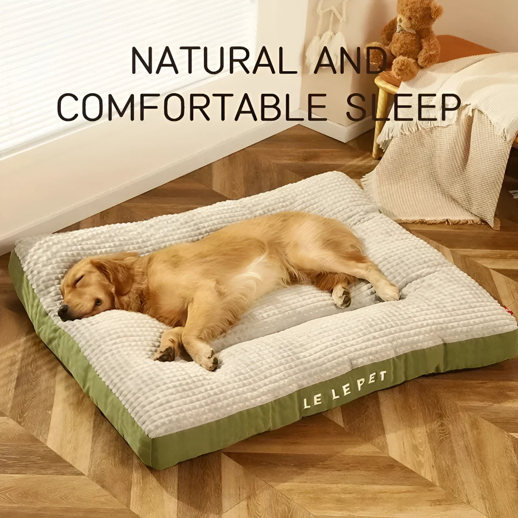 Coffee coloured dog bed with a detachable soft fleece blanket, shown with a cushion base for a large breed dog.
