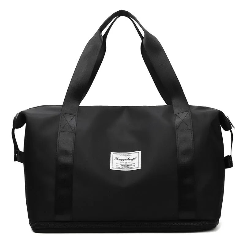 Large capacity Oxford cloth shoulder bag in lake green with multiple zippered pockets for travel