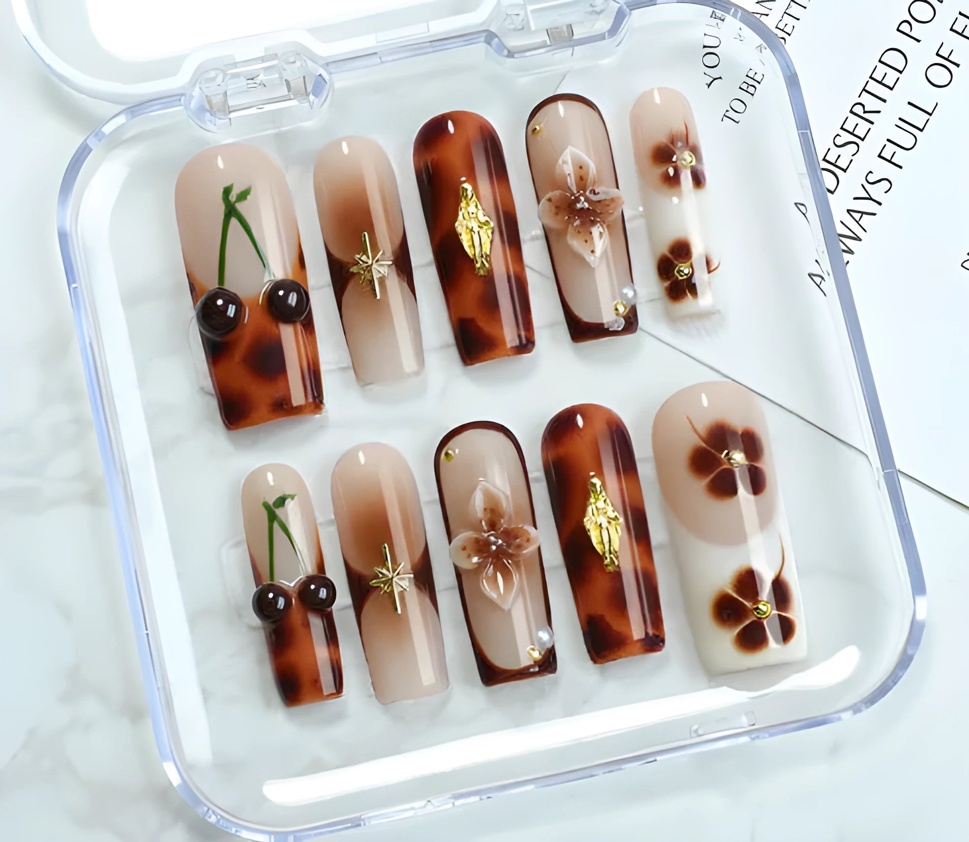 Handmade heavy industry love nail art decal set with jelly glue, rubbing strip, and nail patch in three size codes