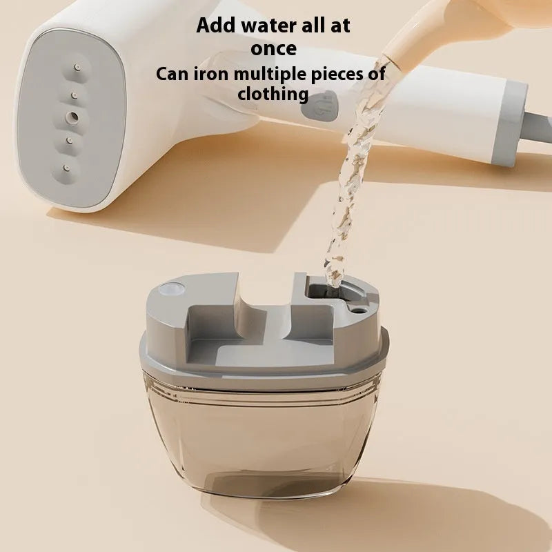 Blue and white handheld garment steamer with mechanical controls and 1300W power rating